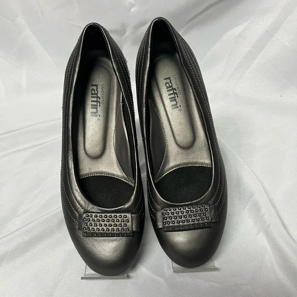 Umberto Raffini Gunmetal Gray Round Toe Leather Flats - sz 37.5 (EU) ~ 7 US